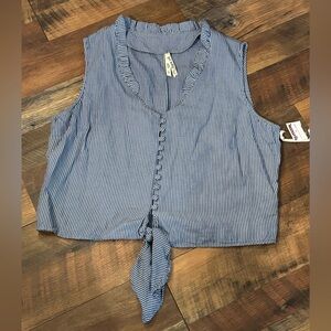 NWT! Girl Krazy Button-Up Crop Top (Blue/White Stripes)#551